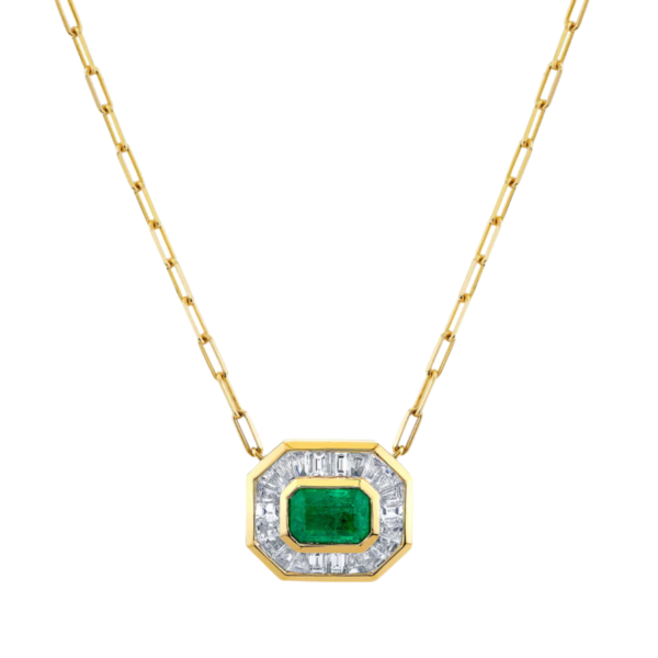 EMERALD & DIAMOND HALO NECKLACE
