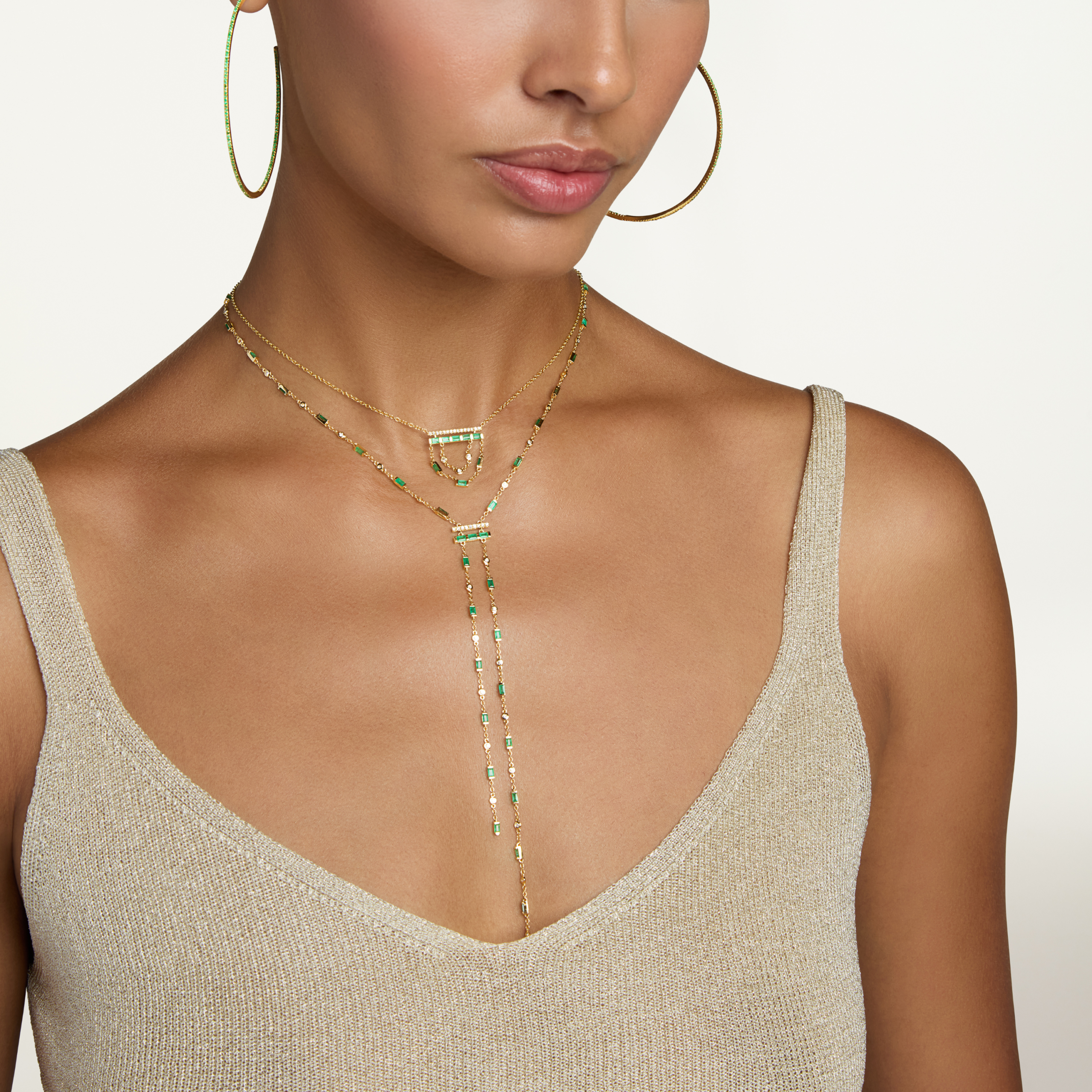 EMERALD & DIAMOND CASCADE Y NECKLACE - Image 2