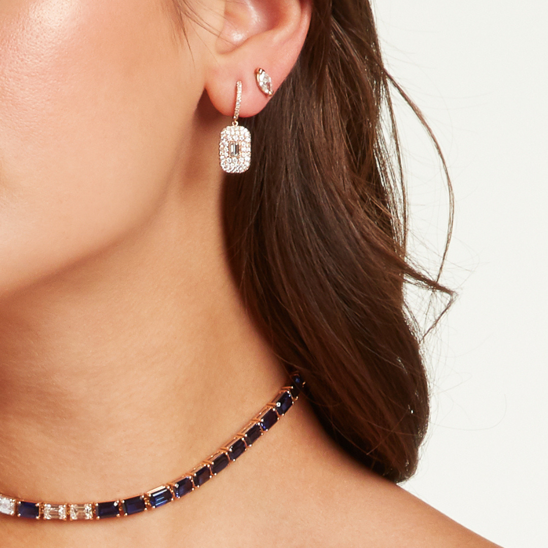 RUBY PAVE BAGUETTE DROP EARRINGS - Image 2