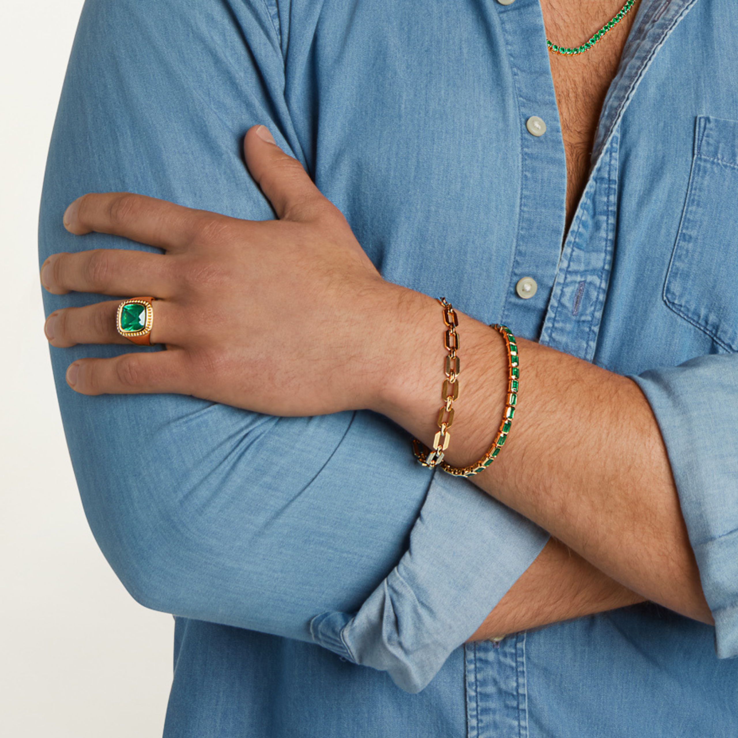READY TO SHIP MEN'S SOLID GOLD FLAT GEO LINK BRACELET - Image 2