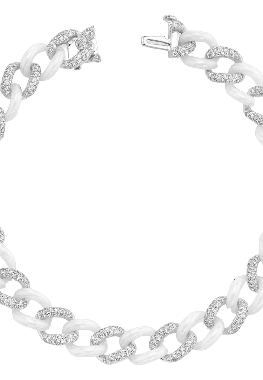 DIAMOND PAVE & WHITE CERAMIC MEDIUM LINK BRACELET