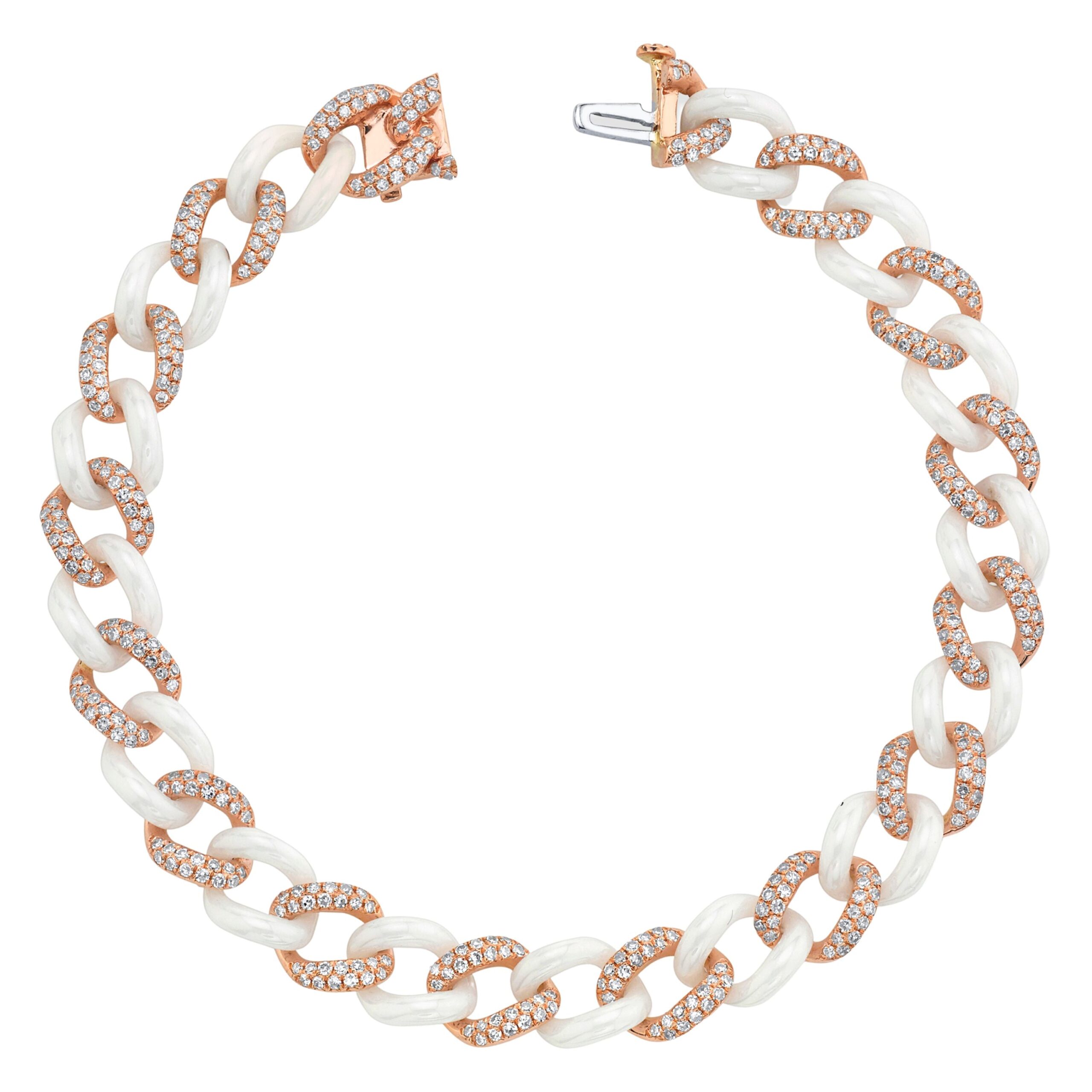 DIAMOND PAVE & WHITE CERAMIC MEDIUM LINK BRACELET - Image 4