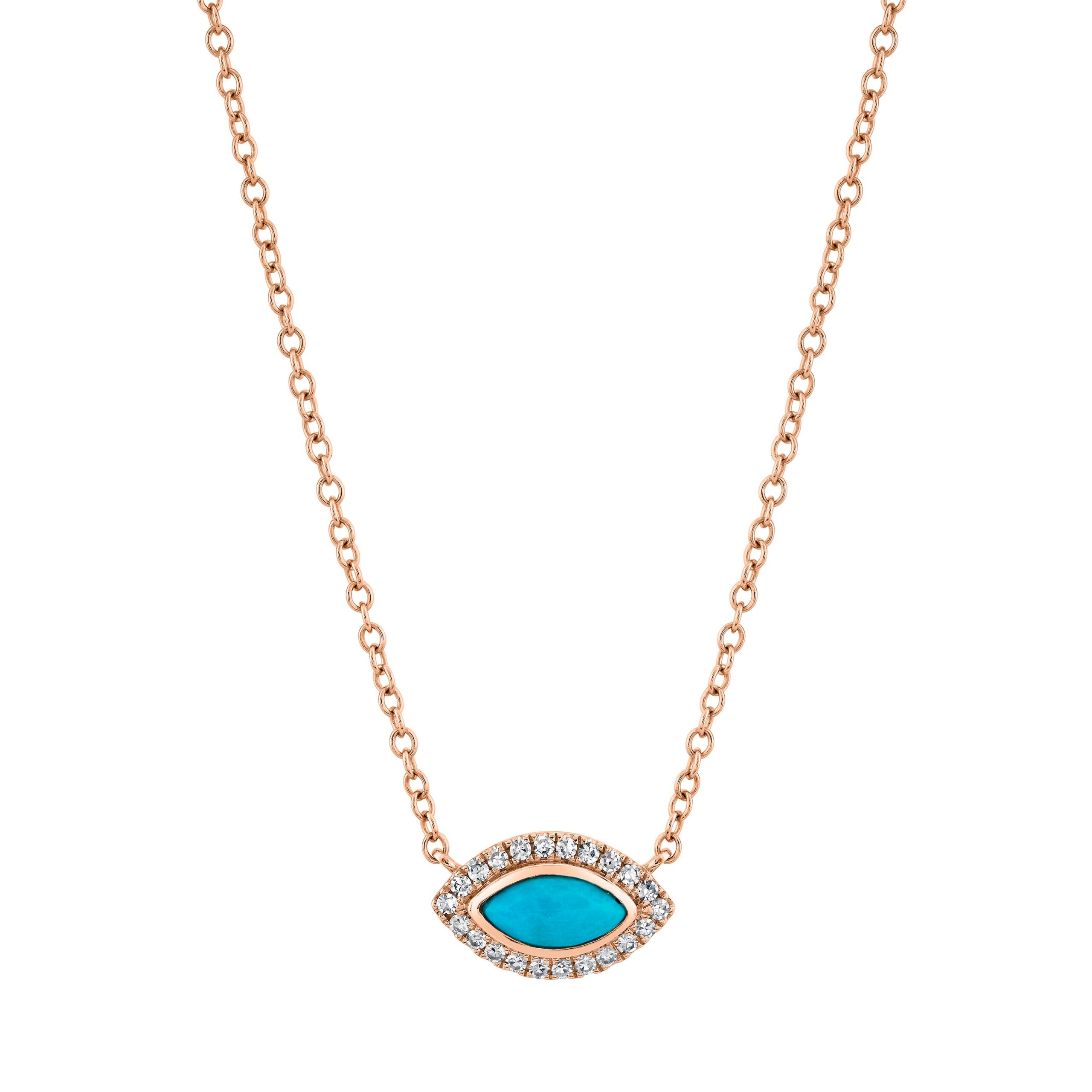 TURQUOISE & DIAMOND MINI EVIL EYE NECKLACE - Image 3