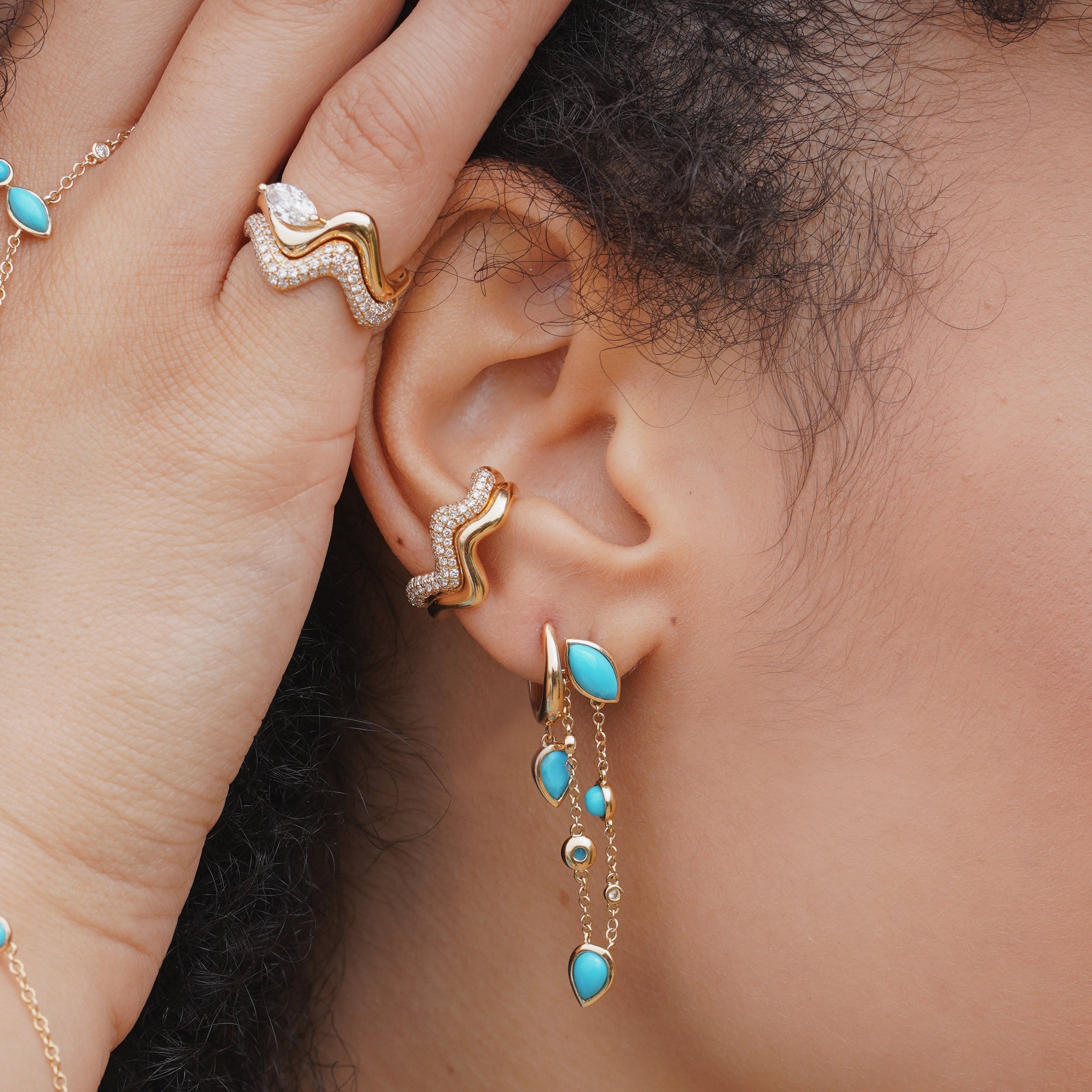 TURQUOISE & DIAMOND RIVIERA FRINGE EARRINGS - Image 2