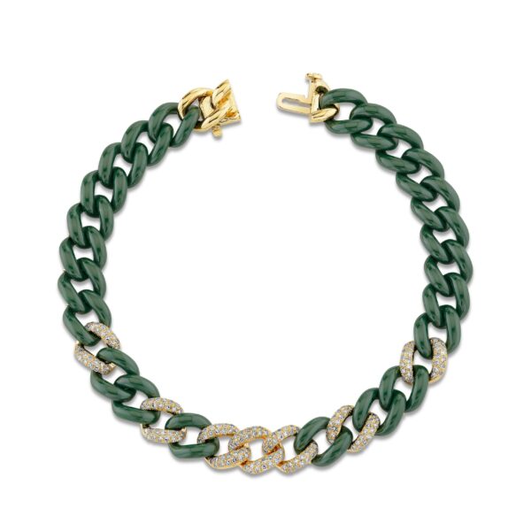 GREEN CERAMIC PAVE MEDIUM LINK BRACELET