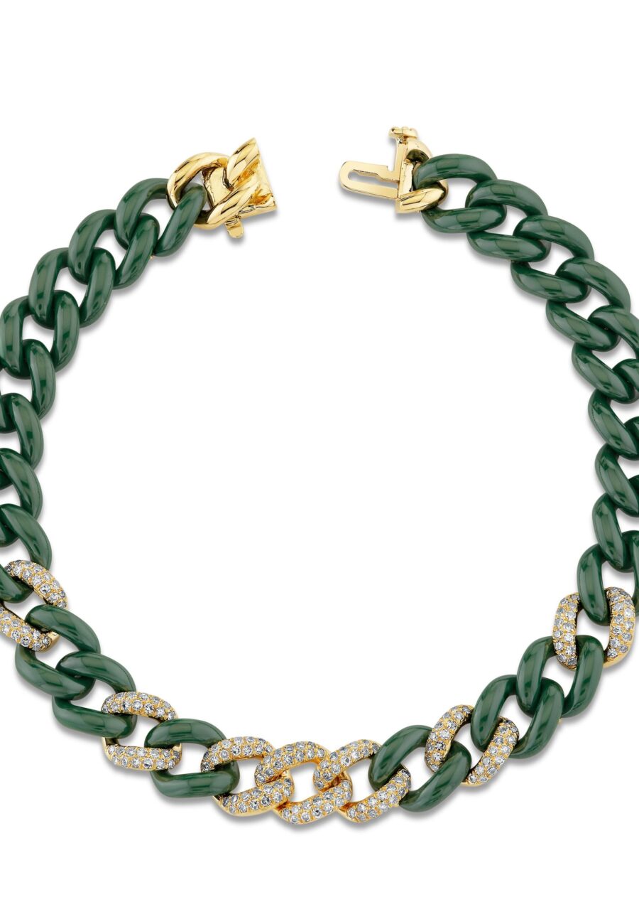 GREEN CERAMIC PAVE MEDIUM LINK BRACELET