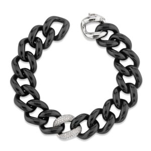 BLACK CERAMIC SINGLE PAVE JUMBO LINK BRACELET