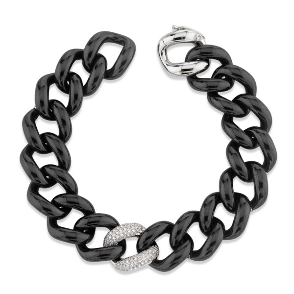 BLACK CERAMIC SINGLE PAVE JUMBO LINK BRACELET