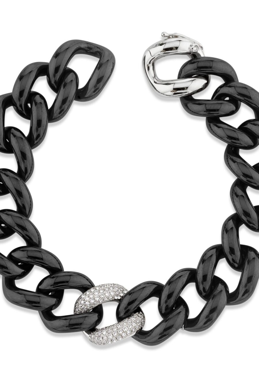 BLACK CERAMIC SINGLE PAVE JUMBO LINK BRACELET