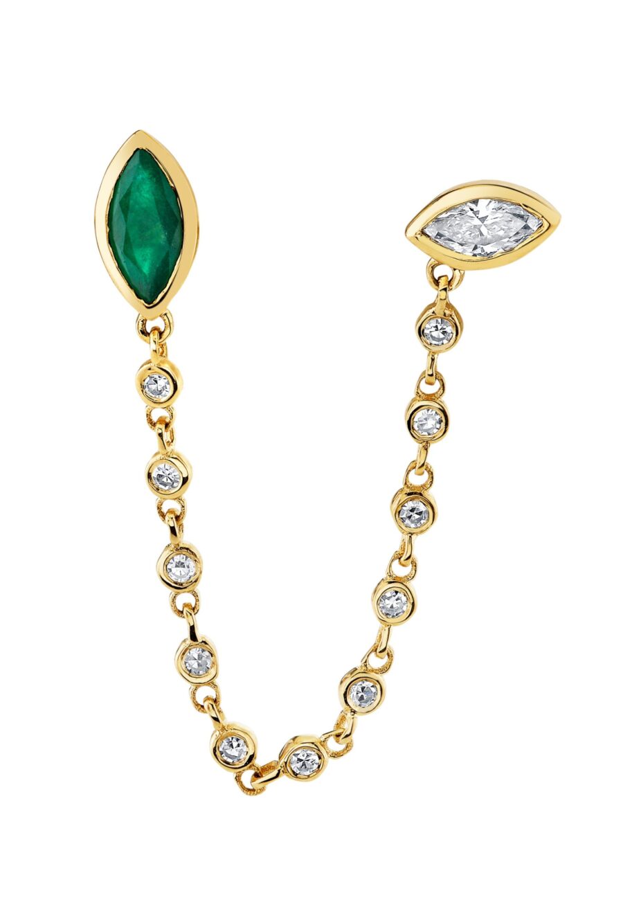 EMERALD & DIAMOND DUO CHAIN STUD