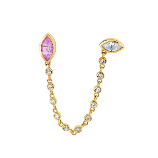 PINK SAPPHIRE & DIAMOND DUO CHAIN STUD