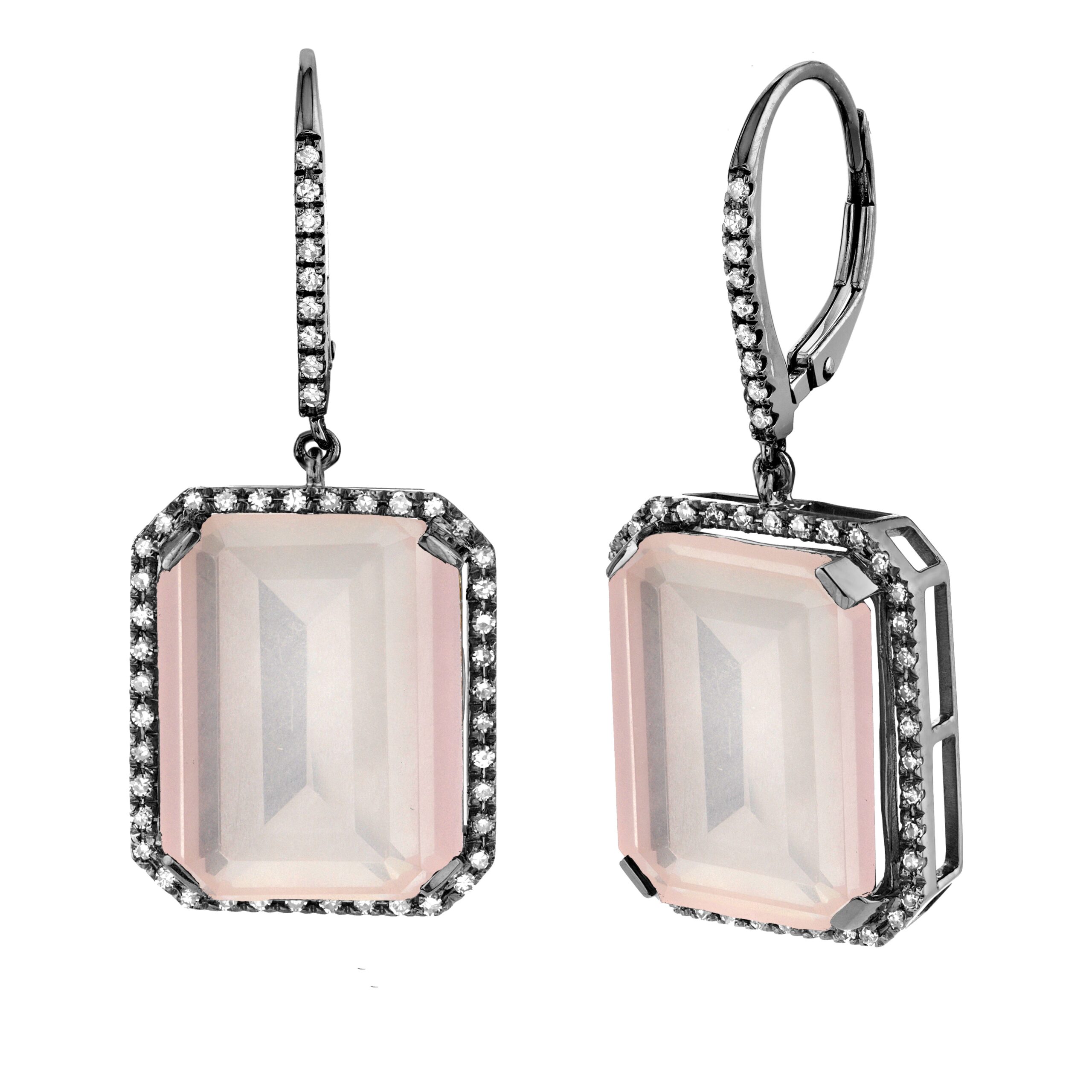 LIGHT PINK CRYSTAL & DIAMOND PORTRAIT EARRINGS - Image 5
