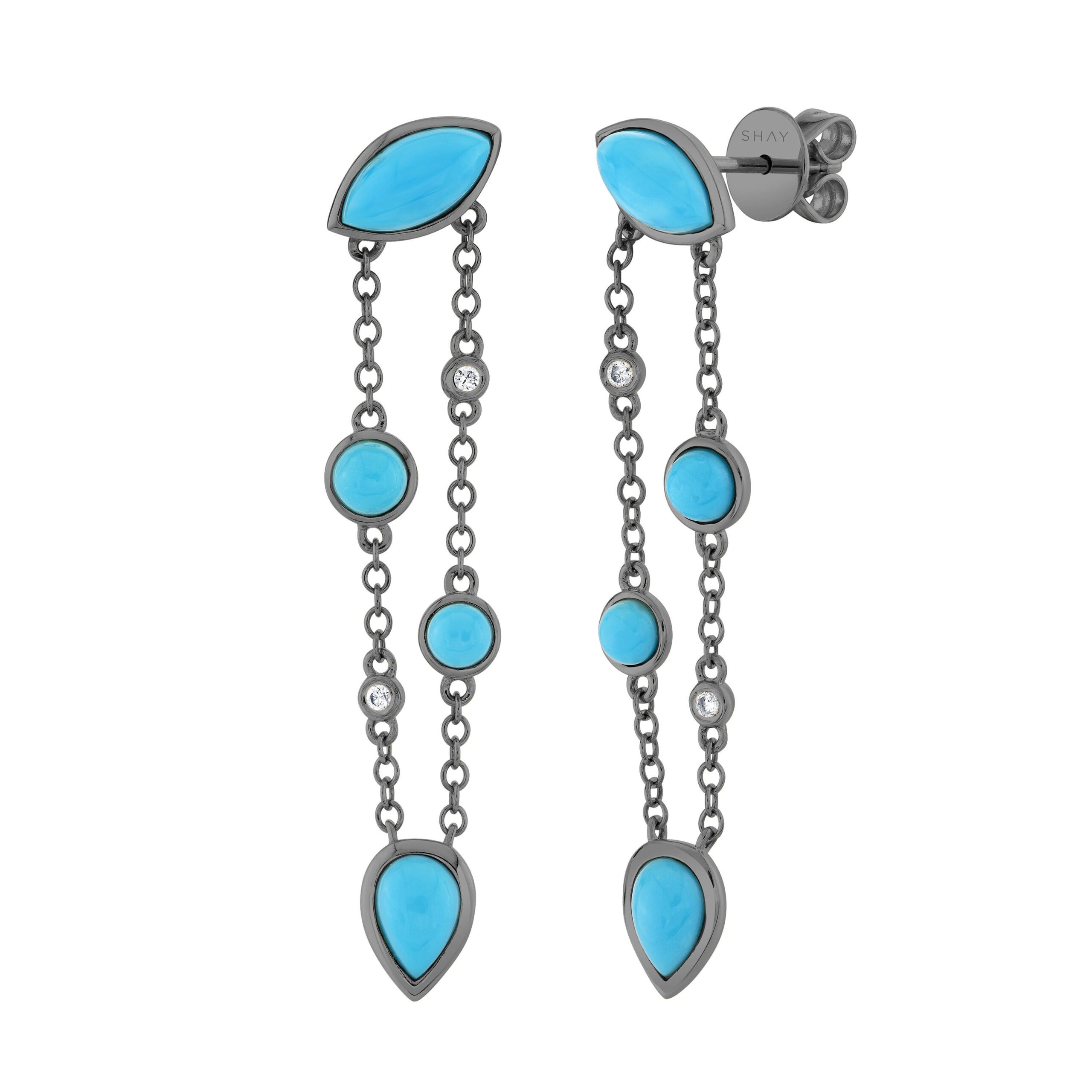 TURQUOISE & DIAMOND RIVIERA FRINGE EARRINGS - Image 4