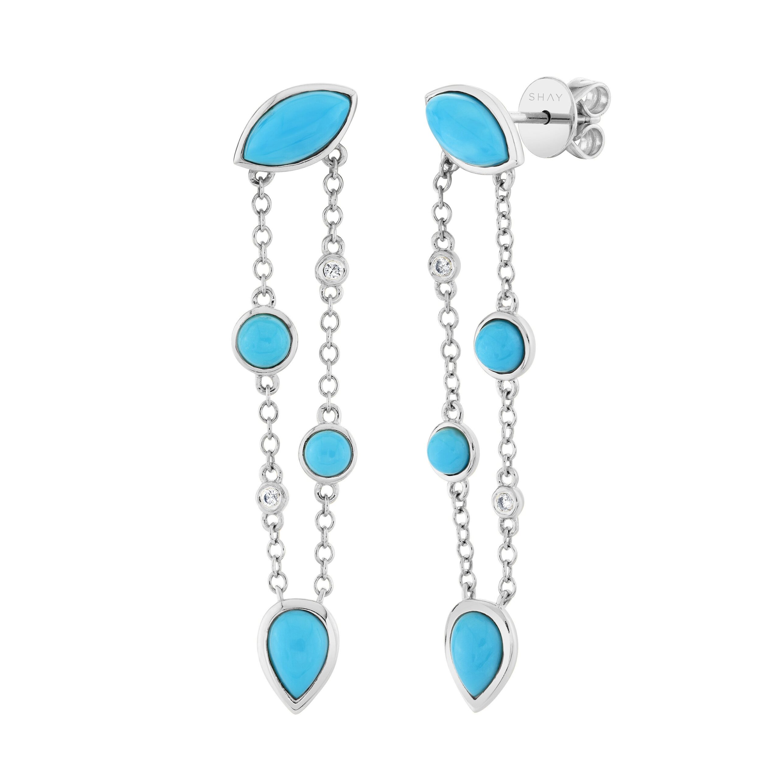 TURQUOISE & DIAMOND RIVIERA FRINGE EARRINGS - Image 3