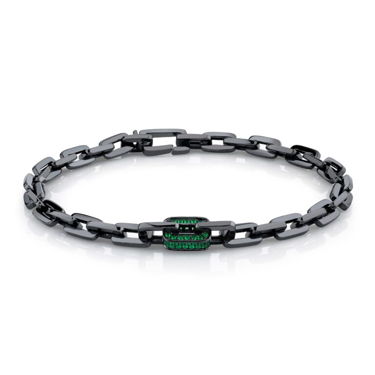 MEN'S GREEN GARNET SINGLE DECO LINK BRACELET