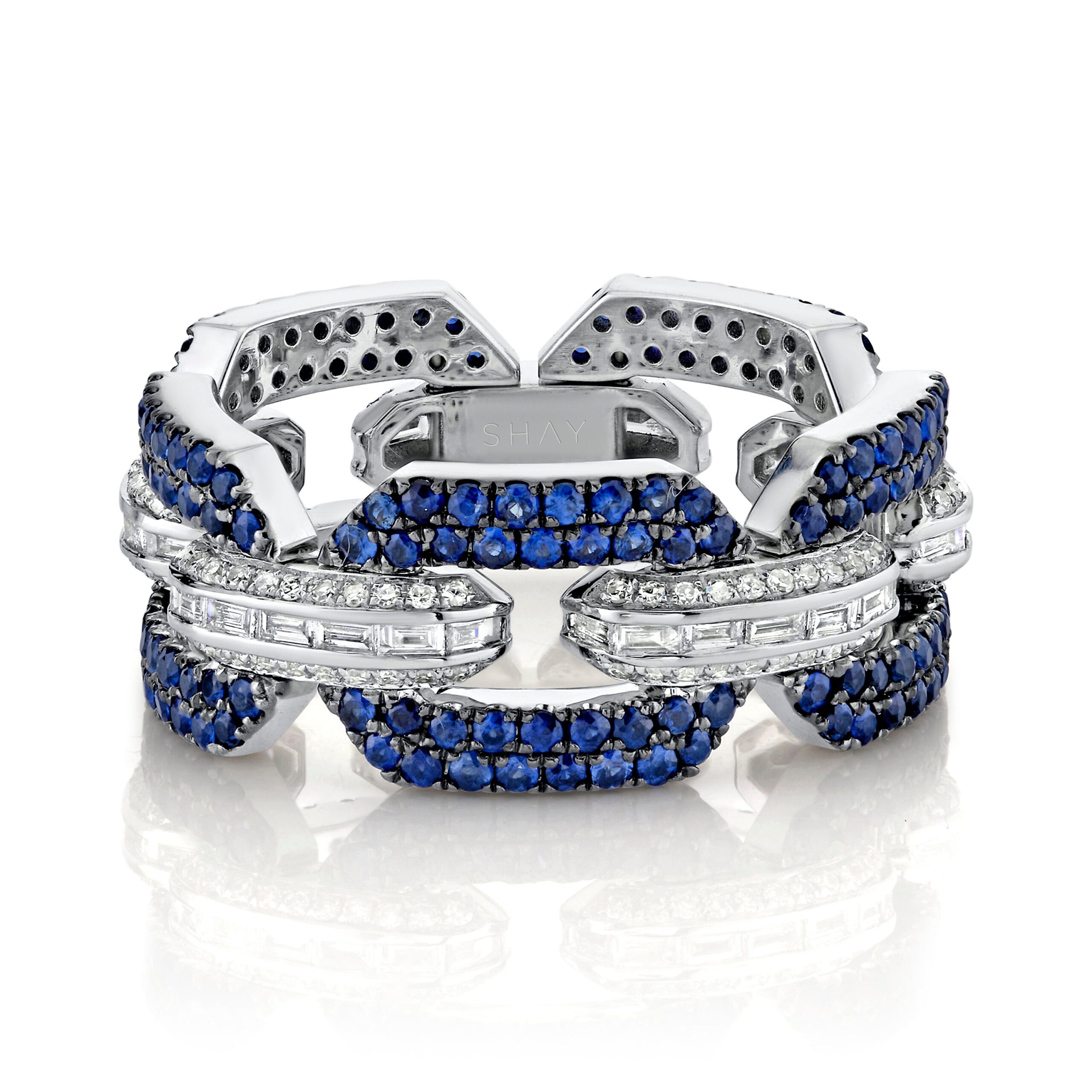 MEN'S BLUE SAPPHIRE & DIAMOND GEO LINK RING - Image 3