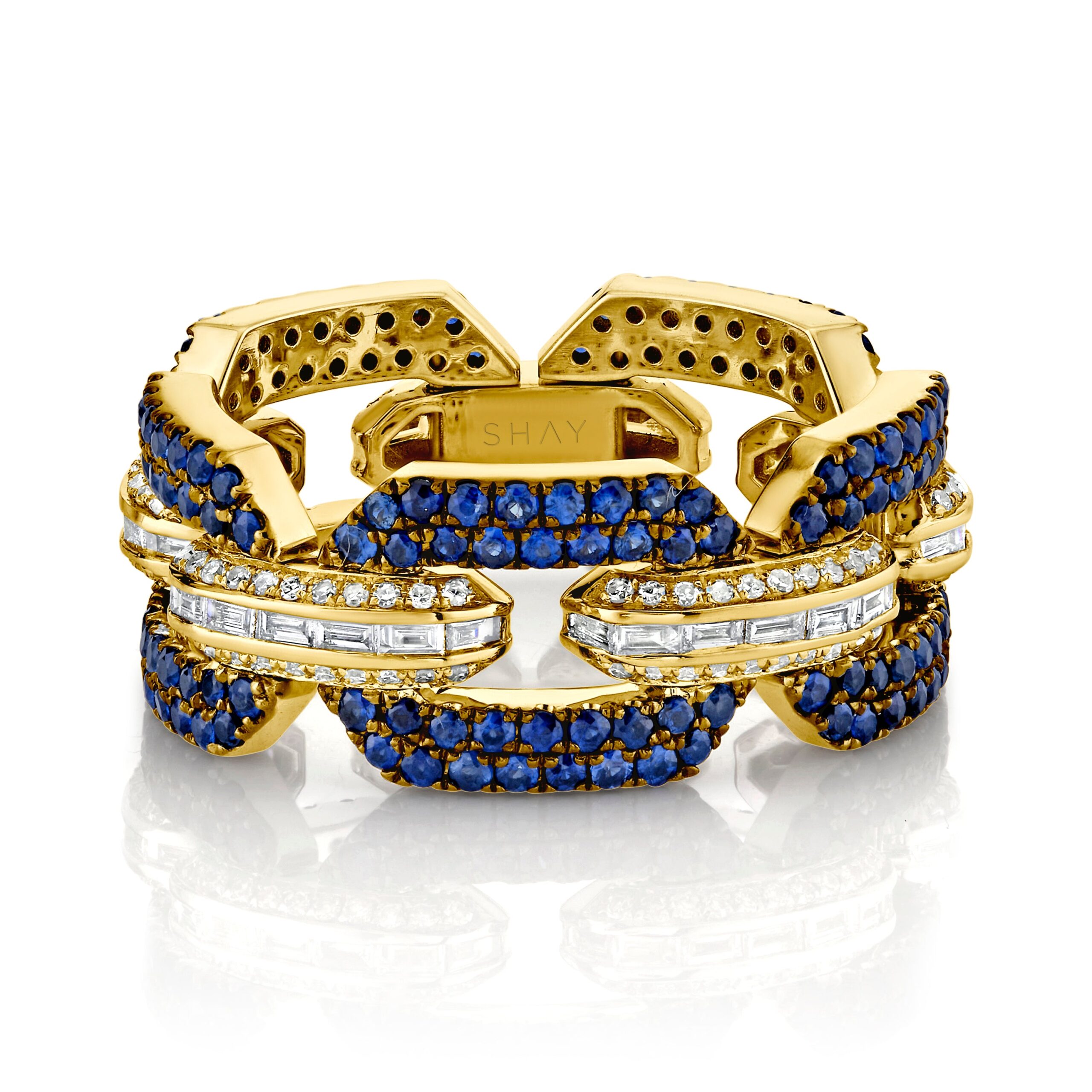 MEN'S BLUE SAPPHIRE & DIAMOND GEO LINK RING - Image 4