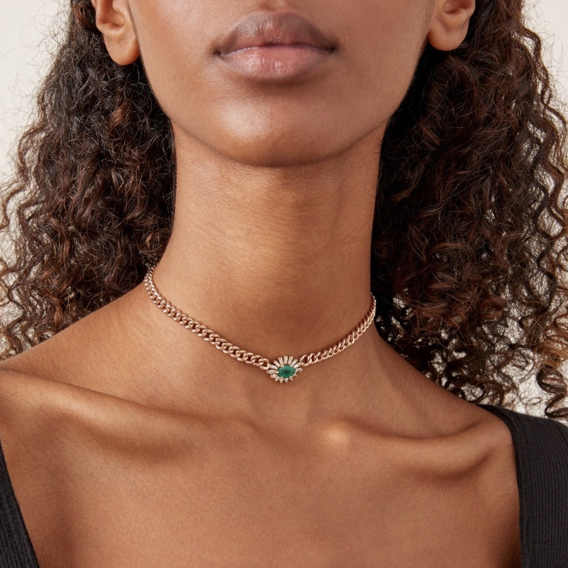 EMERALD & DIAMOND EVIL EYE MINI LINK NECKLACE - Image 5