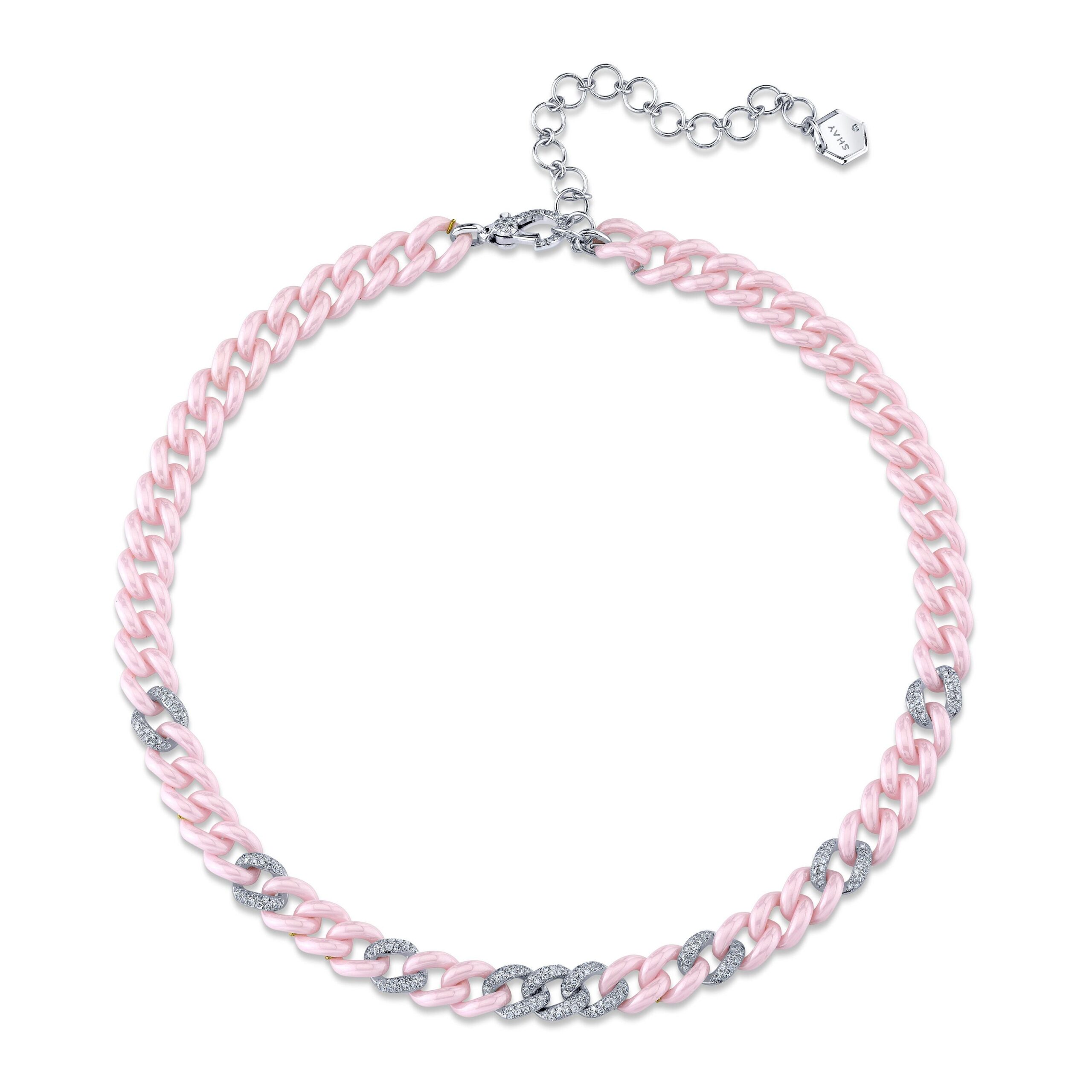 PINK CERAMIC PAVE MEDIUM LINK NECKLACE - Image 3