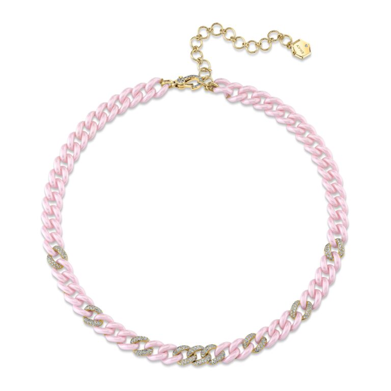 PINK CERAMIC PAVE MEDIUM LINK NECKLACE