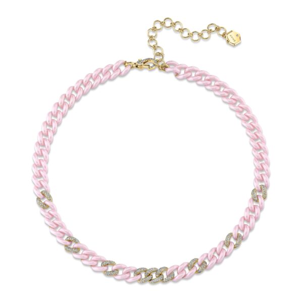 PINK CERAMIC PAVE MEDIUM LINK NECKLACE
