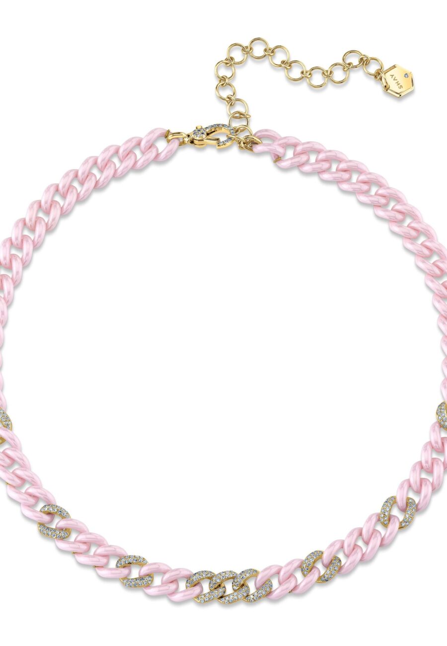 PINK CERAMIC PAVE MEDIUM LINK NECKLACE