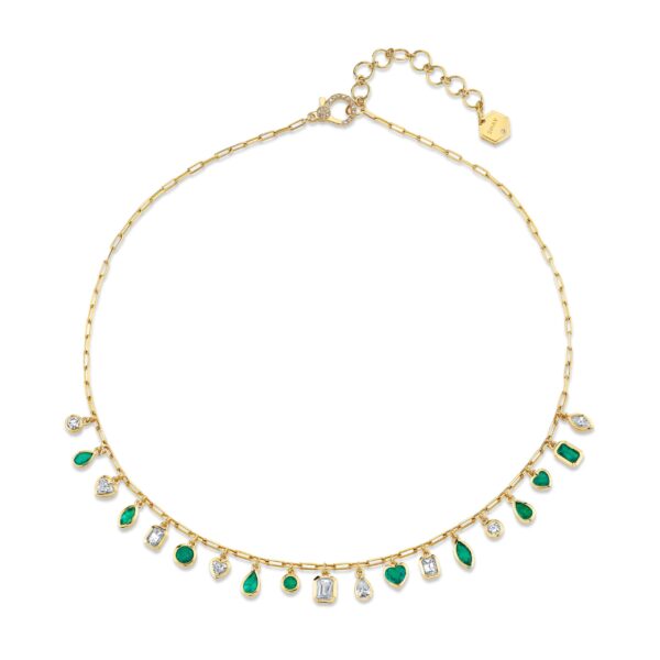 EMERALD & DIAMOND MIXED DROP NECKLACE