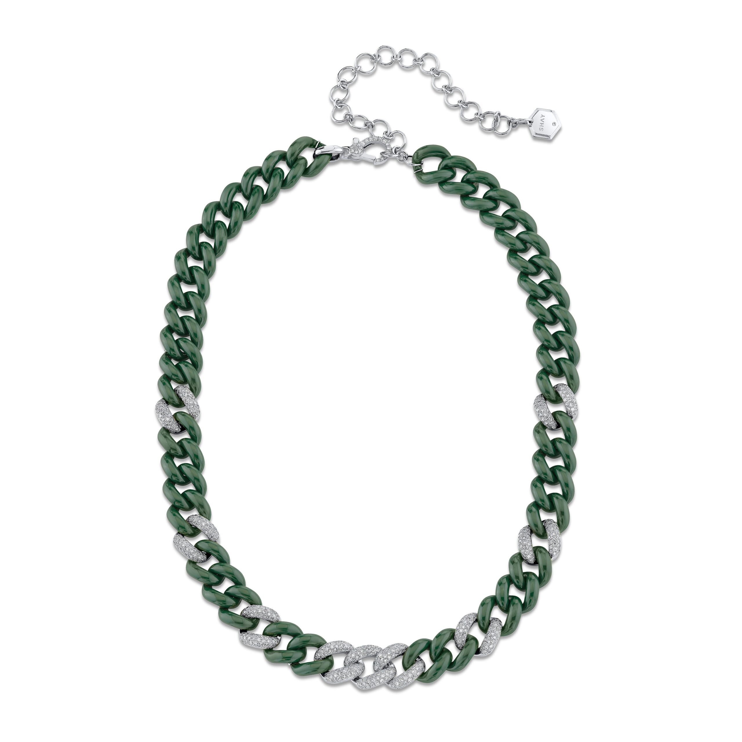 GREEN CERAMIC PAVE ESSENTIAL LINK NECKLACE - Image 3