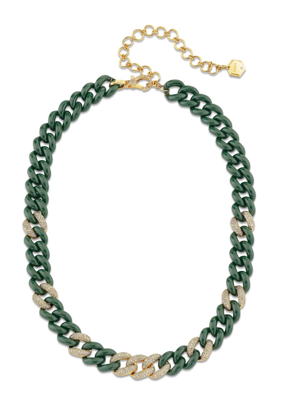 GREEN CERAMIC PAVE ESSENTIAL LINK NECKLACE