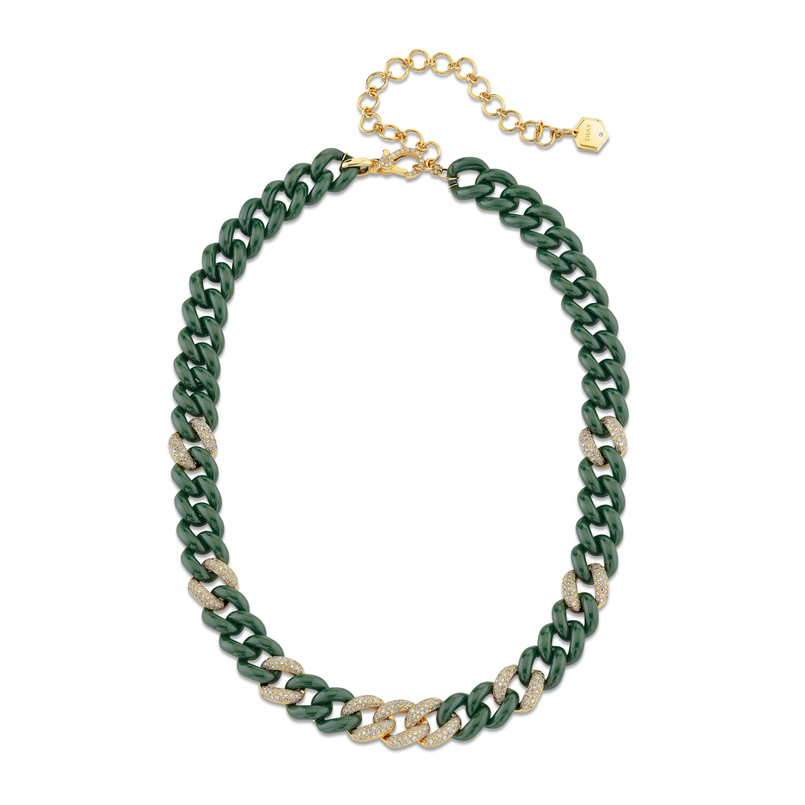 GREEN CERAMIC PAVE ESSENTIAL LINK NECKLACE