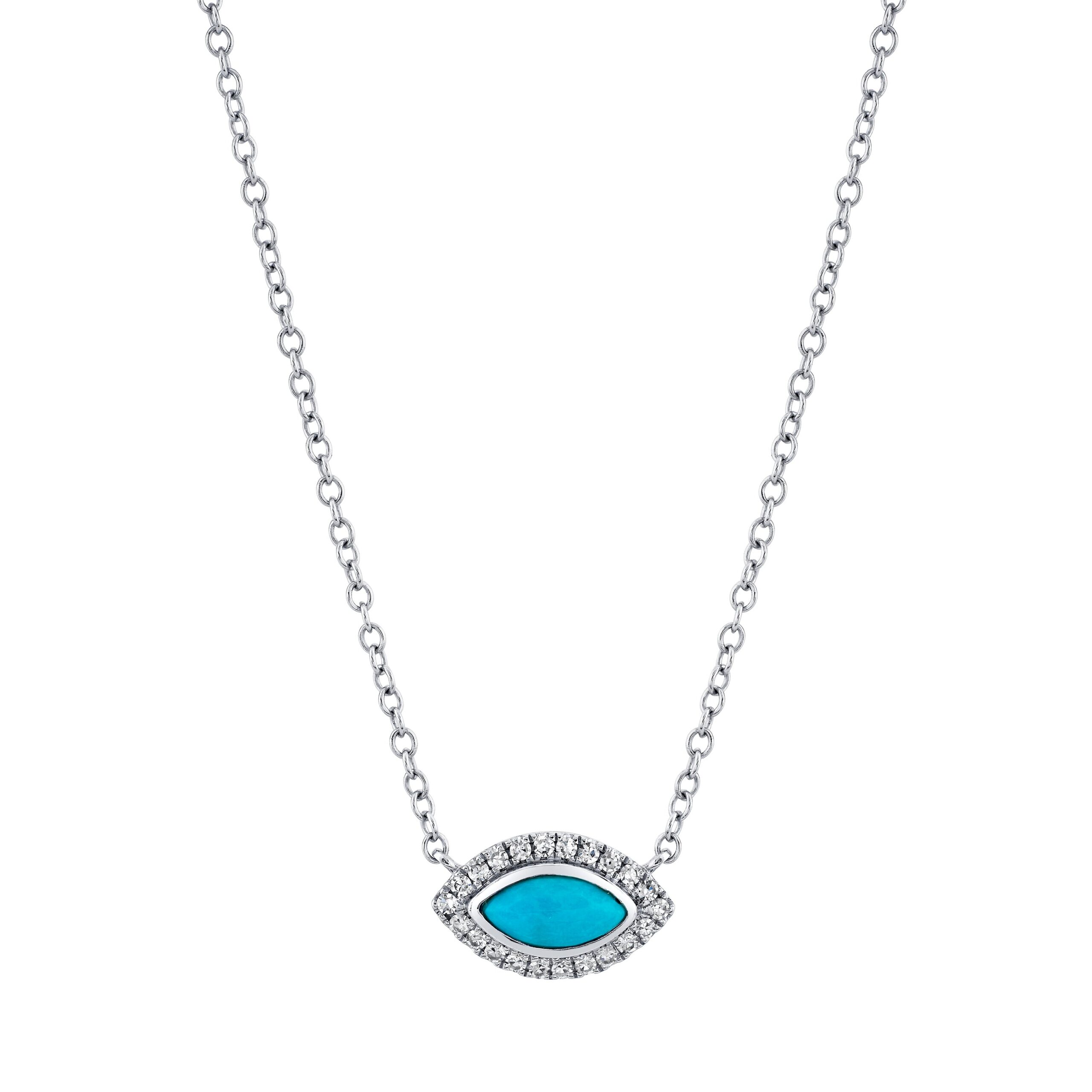 TURQUOISE & DIAMOND MINI EVIL EYE NECKLACE - Image 2