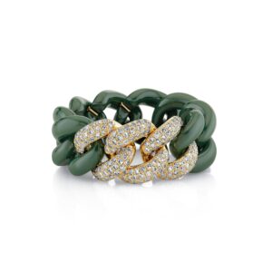 GREEN CERAMIC PAVE ESSENTIAL LINK RING