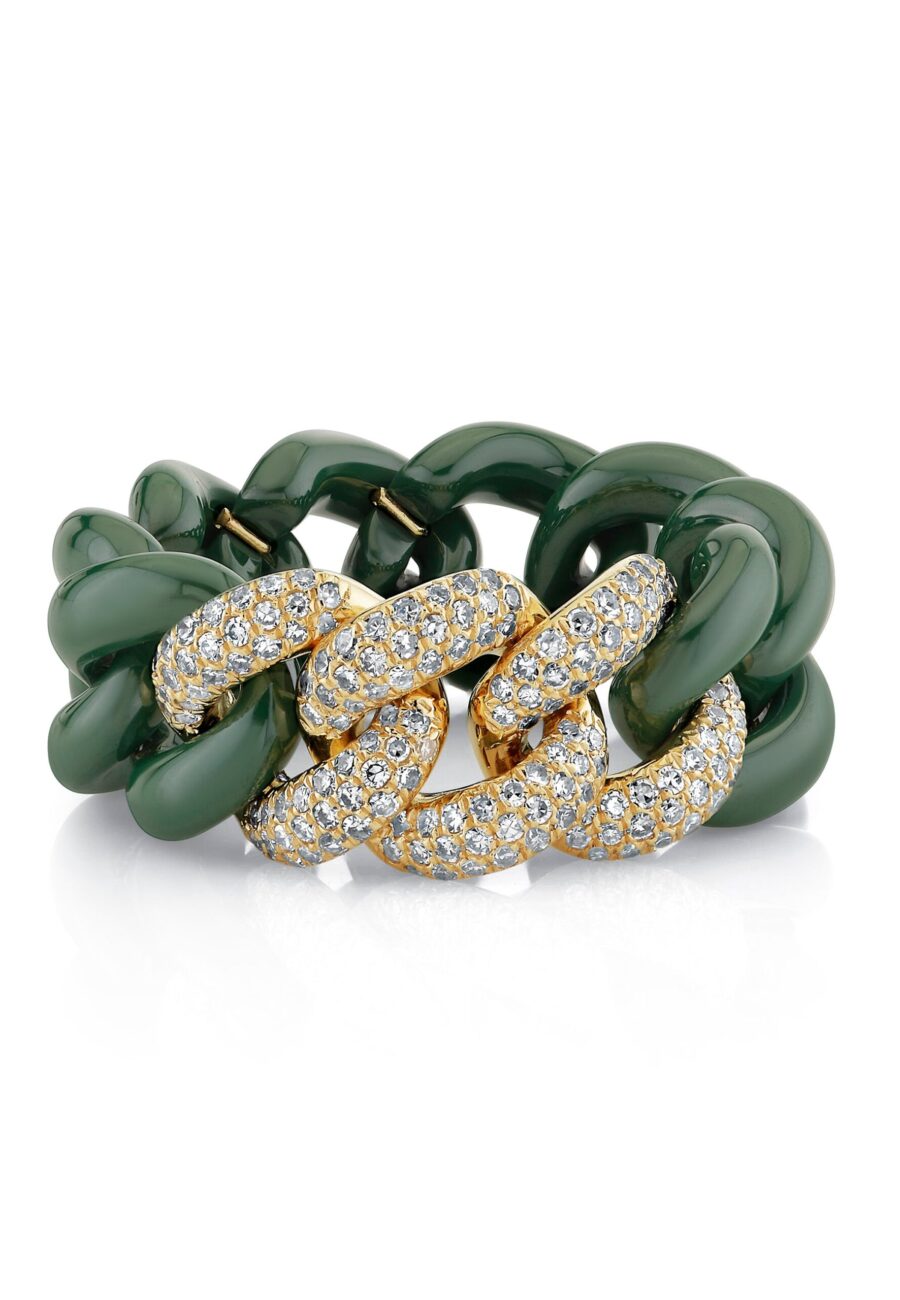 GREEN CERAMIC PAVE ESSENTIAL LINK RING