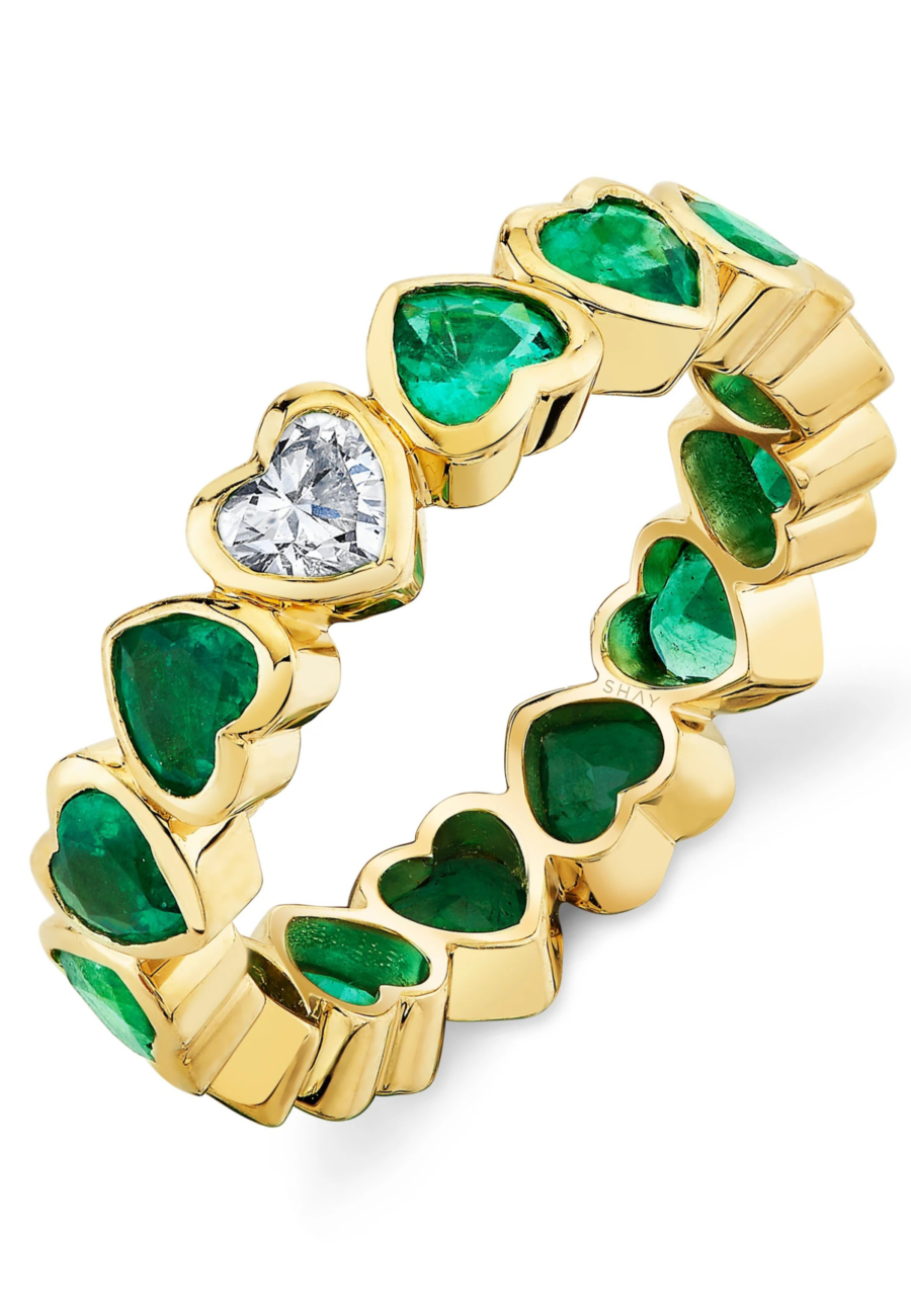 EMERALD & DIAMOND BEZEL HEART BAND