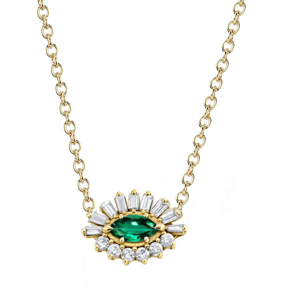 EMERALD & DIAMOND EVIL EYE NECKLACE