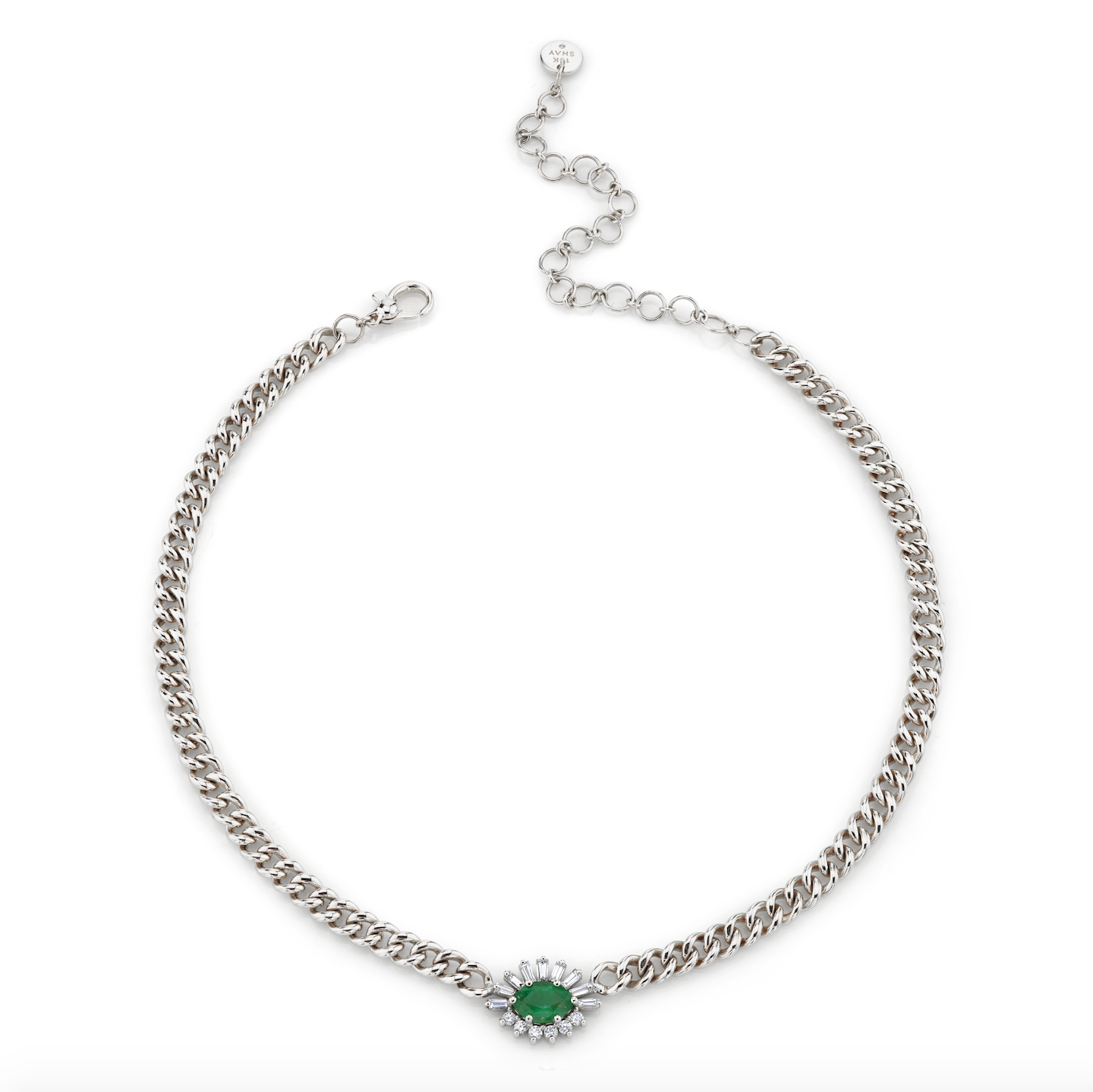 EMERALD & DIAMOND EVIL EYE MINI LINK NECKLACE - Image 4