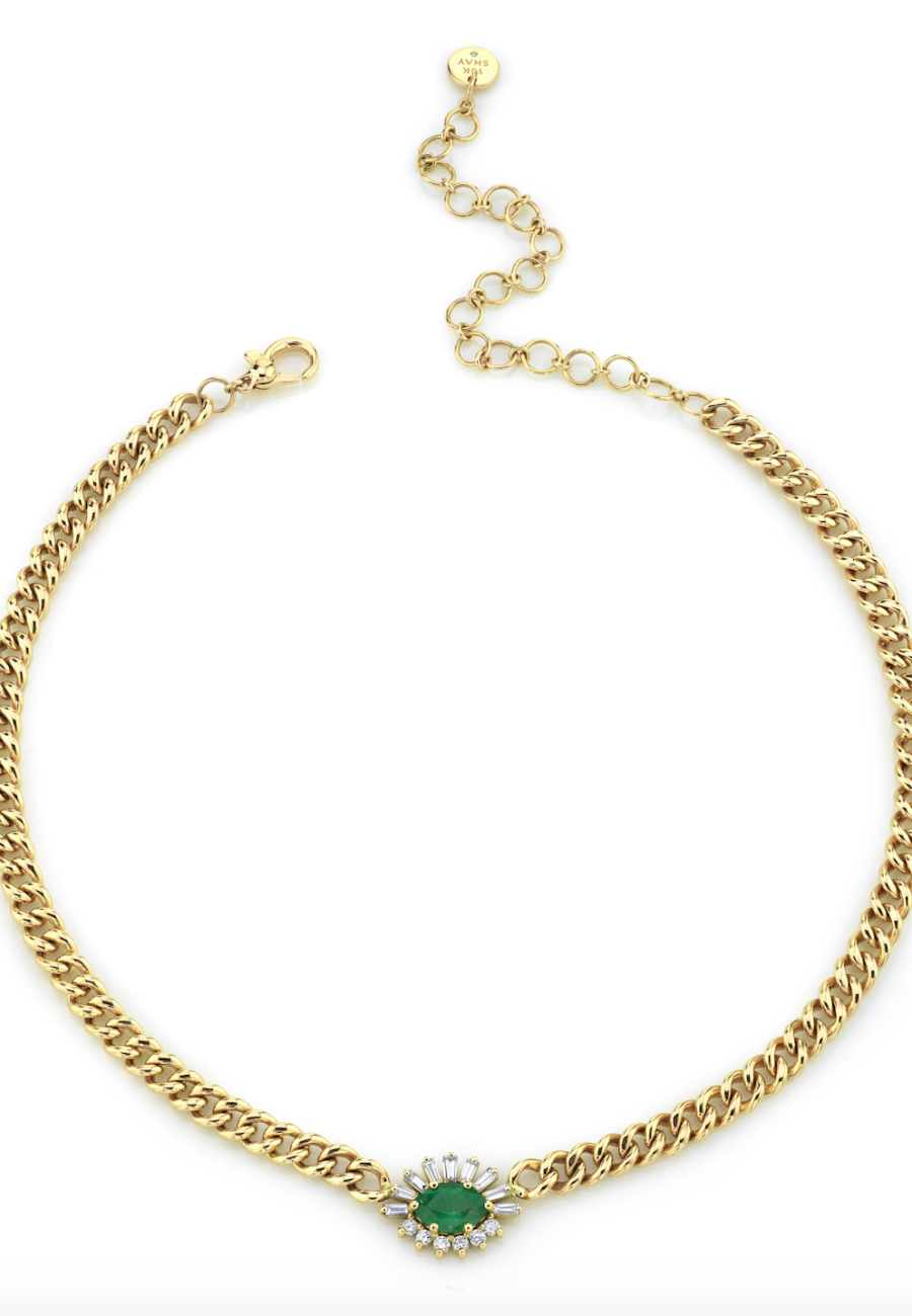 EMERALD & DIAMOND EVIL EYE MINI LINK NECKLACE